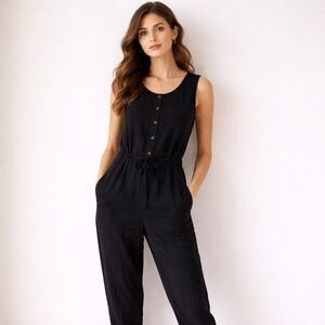Splendid Women’s Black Jumpsuit Pockets Minimalist Casual Lounge Summer Medium